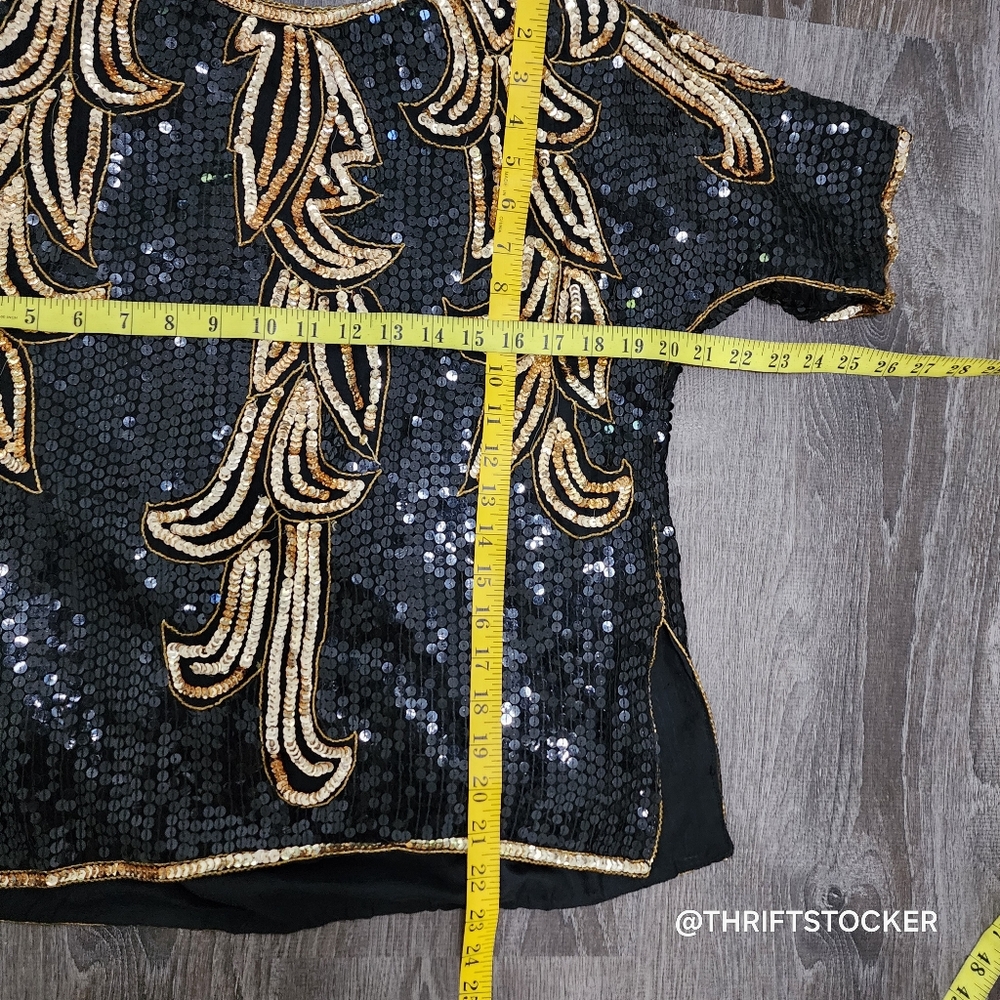 Vintage Black and Gold Sequin Top - Picture 5 of 9
